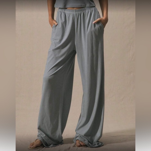 Pants - Striped Wide-Leg Lounge Pants - Gray & White